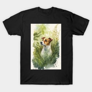 Long Haired Jack Russell Dog in the Forest Watercolor T-Shirt